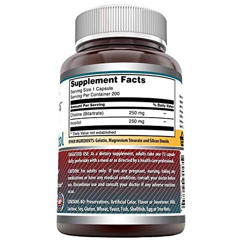 Amazing Formulas Choline Inositol 500 mg 200 Capsules Non GMO,Gl...