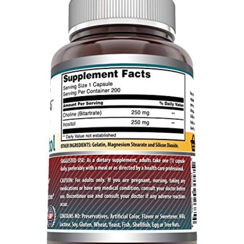 Amazing Formulas Choline Inositol 500 mg 200 Capsules Non GMO,Gl...