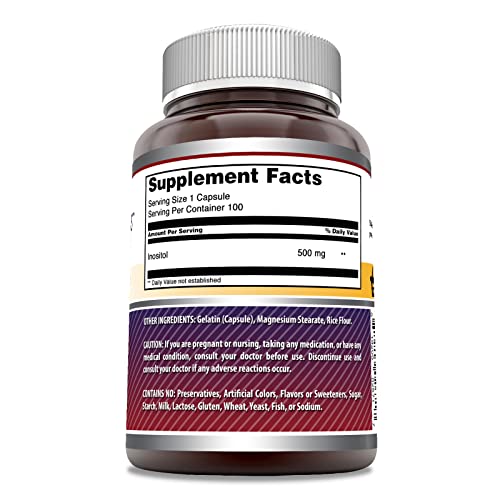 Amazing Formulas Inositol 500 mg 100 Capsules Supplement | Non-GM...