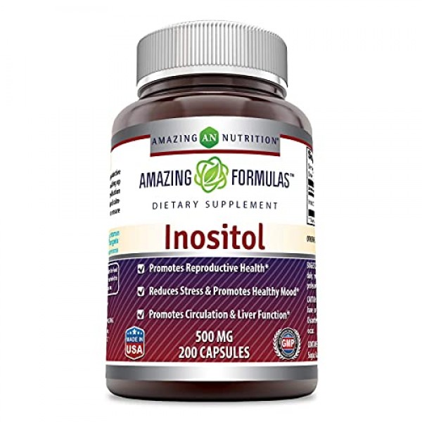 Amazing Formulas Inositol 500 mg 200 Capsules Non-GMO, Gluten Fr...