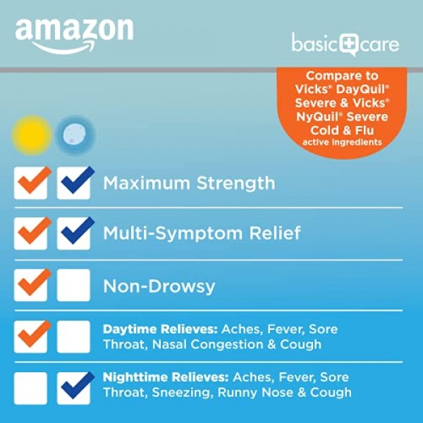 Amazon Basic Care Daytime & Nighttime Severe Cold & Flu Relief; C...