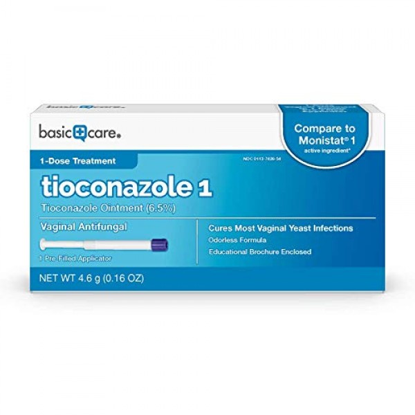 Amazon Basic Care Tioconazole Ointment 6.5 Percent, Vaginal Antif...