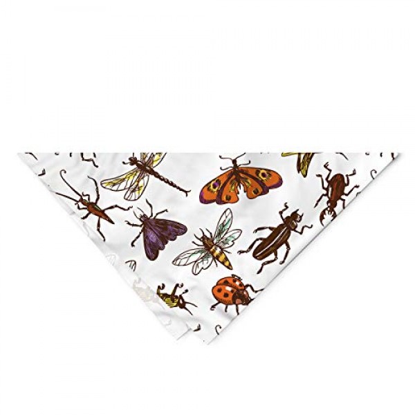 Ambesonne Bugs Bandana Collar, Grasshopper Ladybug Butterfly, 16...