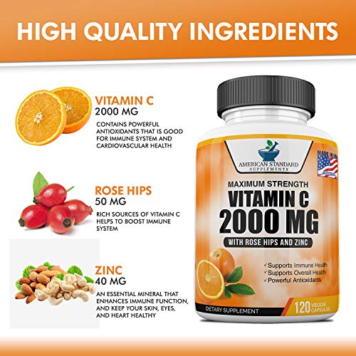 Vitamin C 2000mg with Zinc 40mg Per Serving and Rose Hips Extract...