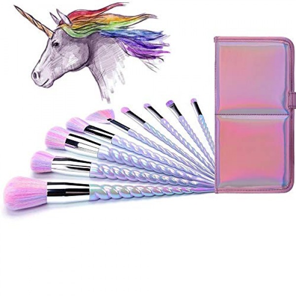 AMMIY Unicorn Makeup Brushes 10pcs With Colorful Bristles Unicorn...