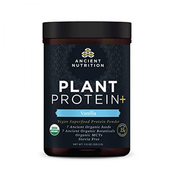 Ancient Nutrition Organic Plant Protein +, Vegan Plant Based Prot...
