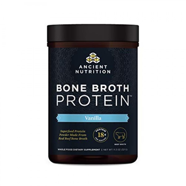 Bone Broth Protein Powder by Ancient Nutrition, Vanilla, Beef, 18...