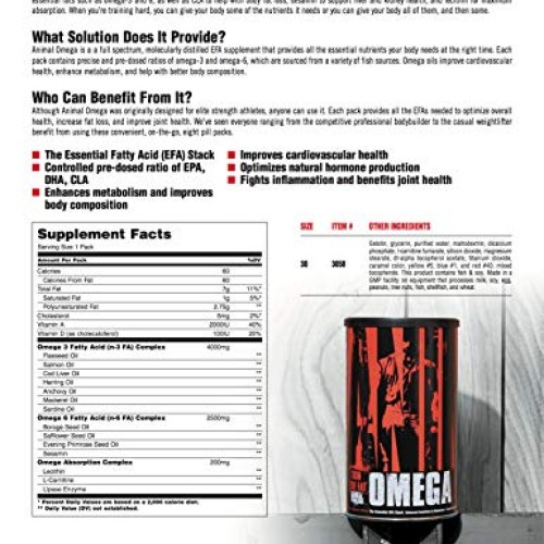 Animal Omega - Omega 3 6 Supplement - Fish Oil, Flaxseed Oil, Sal...