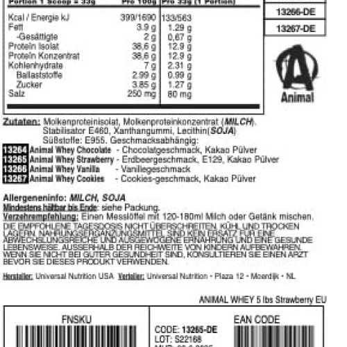 Animal Whey Isolate Whey Protein Powder, Strawberry, 4 Pound, 64 oz