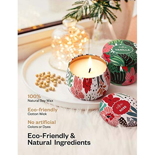Scented Candles Gift Set, 4 Cans Made of 100% Natural Soy Wax wit...