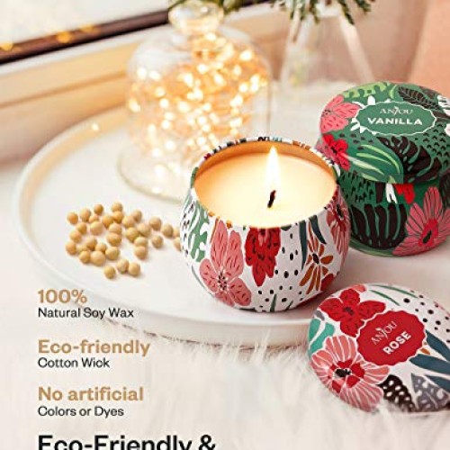 Scented Candles Gift Set, 4 Cans Made of 100% Natural Soy Wax wit...