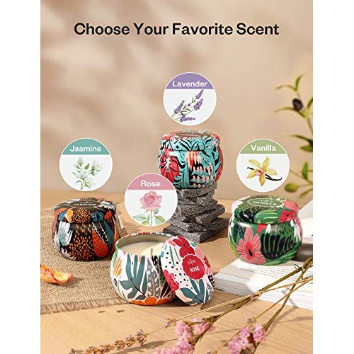 Scented Candles Gift Set, 4 Cans Made of 100% Natural Soy Wax wit...