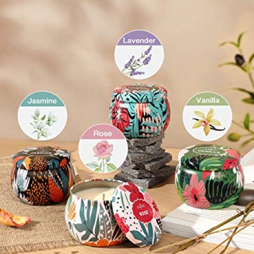 Scented Candles Gift Set, 4 Cans Made of 100% Natural Soy Wax wit...