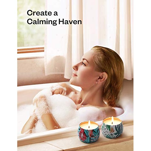 Scented Candles Gift Set, 4 Cans Made of 100% Natural Soy Wax wit...