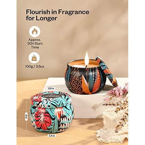 Scented Candles Gift Set, 4 Cans Made of 100% Natural Soy Wax wit...