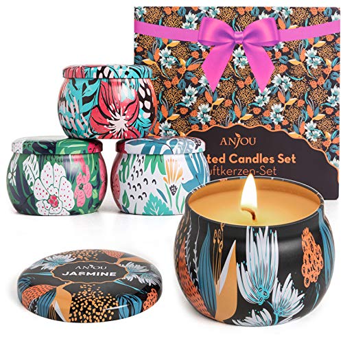 Scented Candles Gift Set, 4 Cans Made of 100% Natural Soy Wax wit...