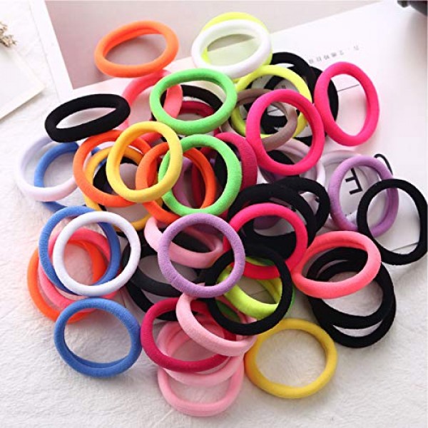 100 Pieces Hair Ties Thick Seamless Cotton Ponytail Holder, Simpl...
