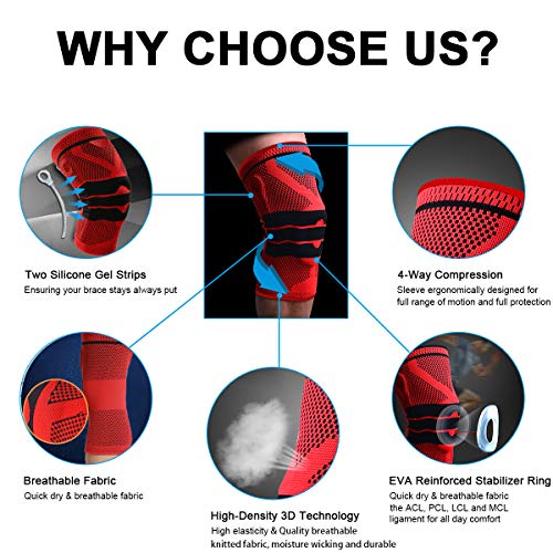 Knee Brace, Knee Support Compression Sleeve with Side Stabilizers...