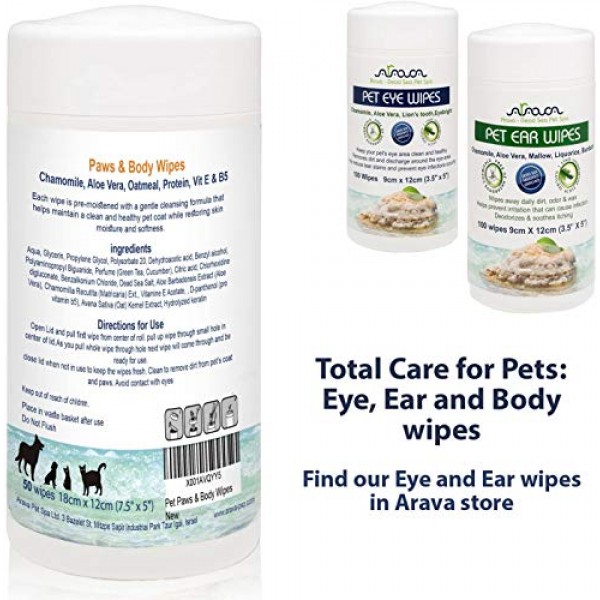 Arava Dog and Cat Wipes for Pet Grooming with Chlorhexidine and S...