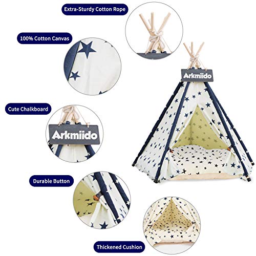 Arkmiido Pet Teepee with Cushion, DogPuppy/Cat House with Bed, ...