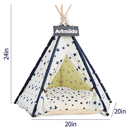 Arkmiido Pet Teepee with Cushion, DogPuppy/Cat House with Bed, ...
