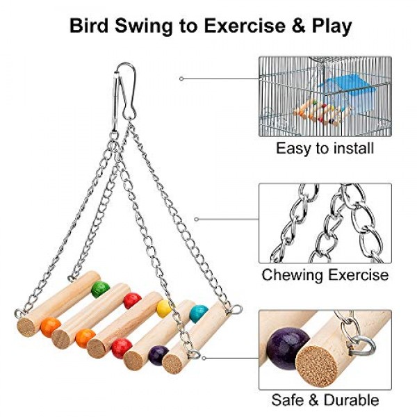 8 Packs Bird Parrot Swing Hanging Toy,Natural Wood Bell Bird Cage...