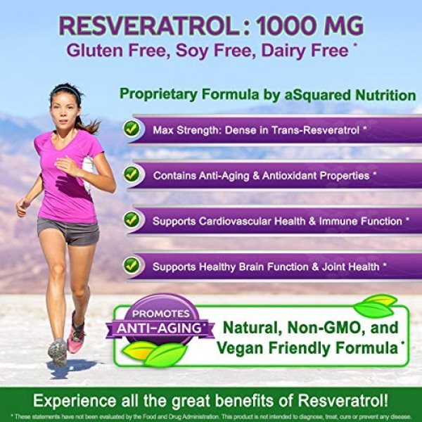 100% Natural Resveratrol - 1000mg Per Serving Max Strength 180 C...