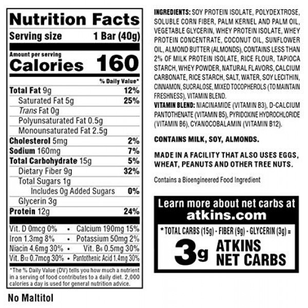 Atkins Snickerdoodle Snack Bar. with B Vitamins and Real Almond B...