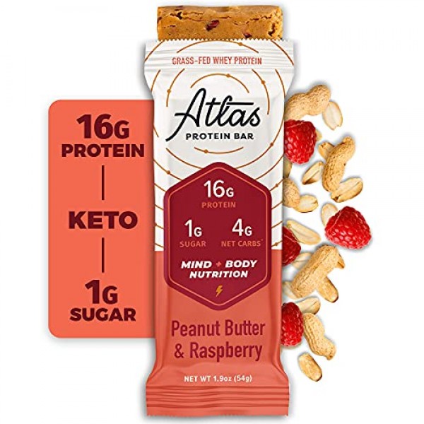 Atlas Protein Bar, Meal Replacement, Keto-Friendly Snack, Grass-F...