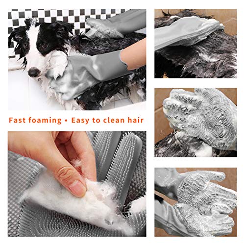 Aufew Magic Pet Grooming Gloves Dog Bathing Shampoo Brush, Heat R...