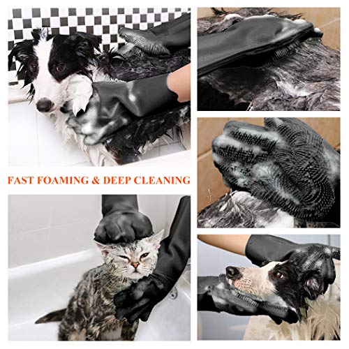 Aufew Pet Grooming Gloves, Silicone Dog Bathing Scrubber Brush wi...