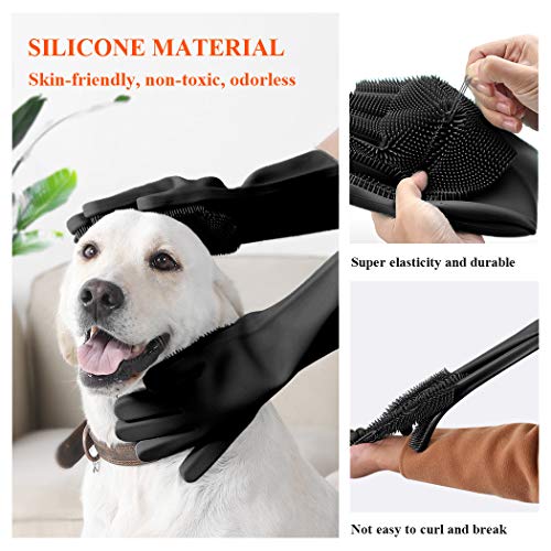 Aufew Pet Grooming Gloves, Silicone Dog Bathing Scrubber Brush wi...