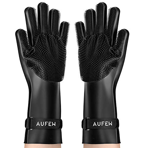 Aufew Pet Grooming Gloves, Silicone Dog Bathing Scrubber Brush wi...