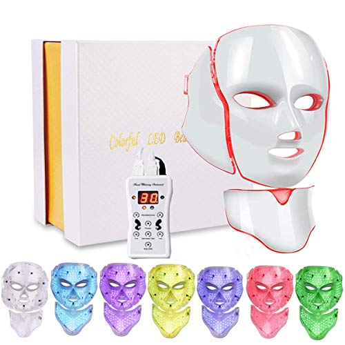 Led Face Light 7 Color Facial Skin Care with Blue & Red Light for...