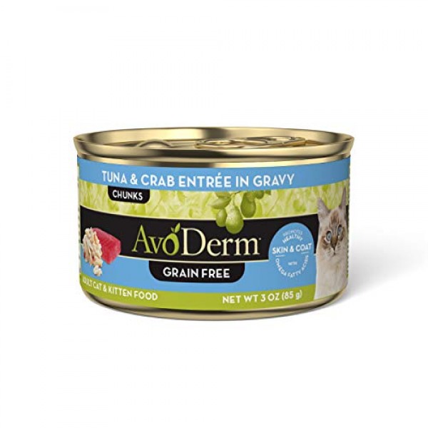 AvoDerm Natural Grain Free Tuna & Crab Entree in Gravy Canned Wet...