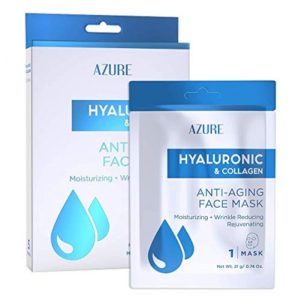 AZURE Hyaluronic & Collagen Anti Aging Sheet Face Mask - Moisturi...