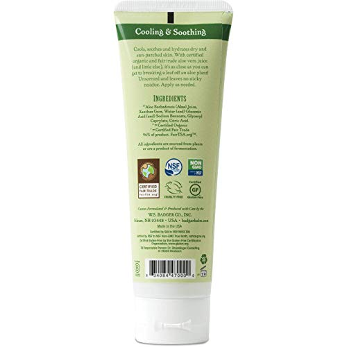 Badger - Aloe Vera Gel, Unscented, 96% Pure Aloe Vera Juice, Mois...