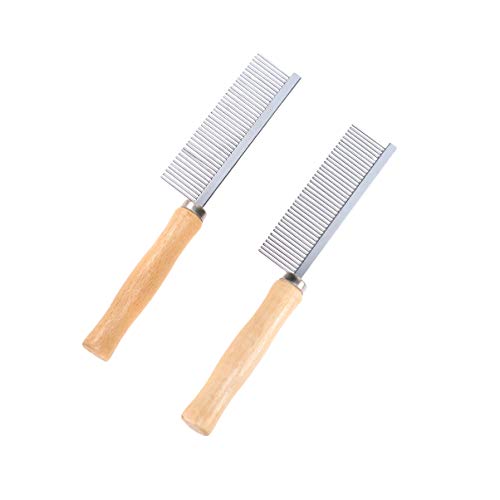 balacoo 2pcs Pet Comb Stainless Steel Wood Handle Cat Grooming Co...