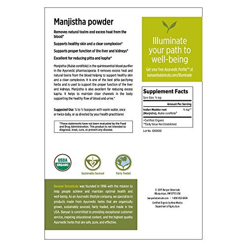 Banyan Botanicals Manjistha Powder, 1/2 Pound - USDA Organic - Ru...