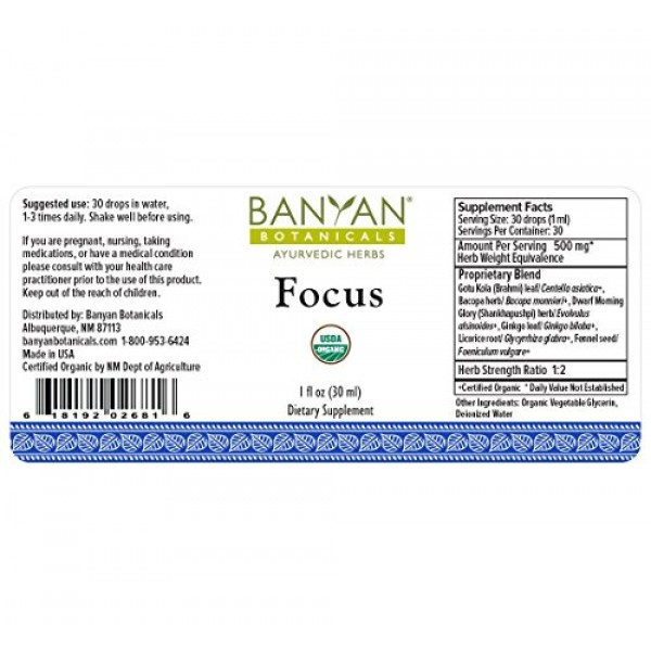 Banyan Botanicals Organic Focus Liquid Extract, USDA Certified Or...
