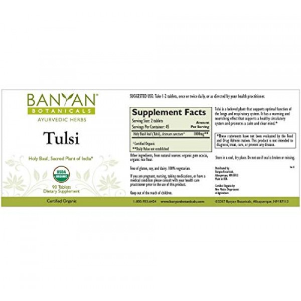 Banyan Botanicals Organic Tulsi, Holy Basil Tablets 90 ct - Adapt...