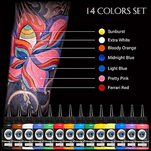 14Pcs Tattoo Ink Set 1 oz 30ml/Bottle Tattoo inks Pigment Kit for...