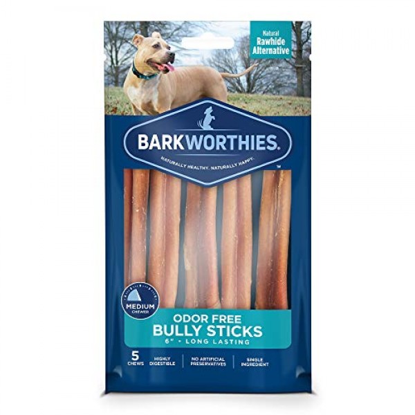 Barkworthies Odor-Free 6-inch Bully Sticks 5 Pack - Healthy Dog...