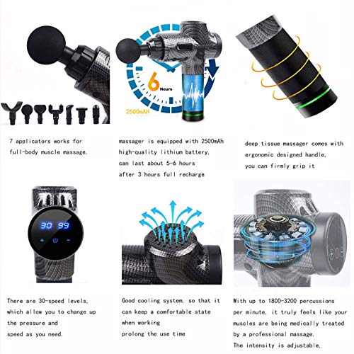 Muscle Massage Gun, 6 Heads and 30 Gears Speed Hand-Held Massage ...