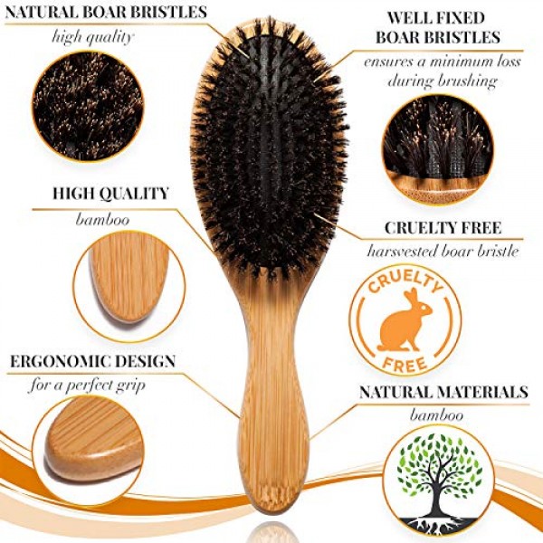 100% Boar Bristle Hair Brush for Men Set. Hairbrush for Thin, Nor...