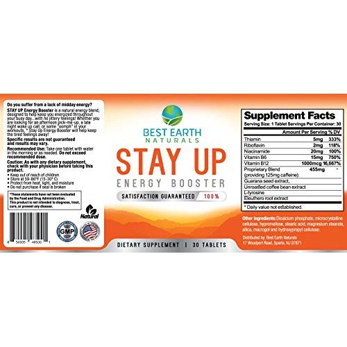 Stay Up Energy Booster Energy Vitamins with Guarana, B Vitamins a...