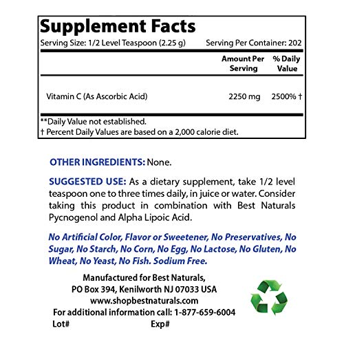 Best Naturals 100% Pure Vitamin C Powder 1 lb 454 Grams Powder ...