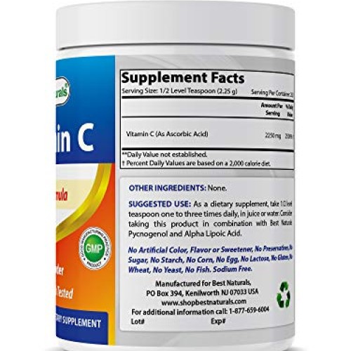 Best Naturals 100% Pure Vitamin C Powder 1 lb 454 Grams Powder ...