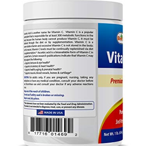 Best Naturals 100% Pure Vitamin C Powder 1 lb 454 Grams Powder ...