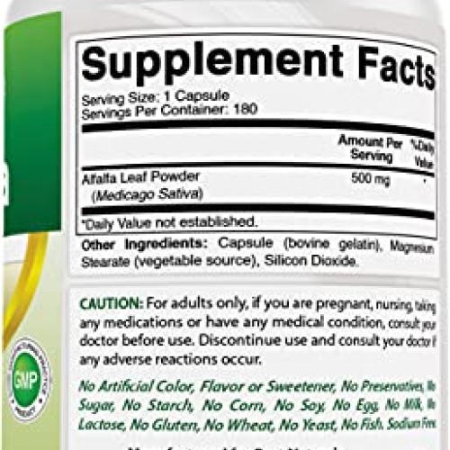 Best Naturals Alfalfa Green Super Food 500 mg 180 Capsules